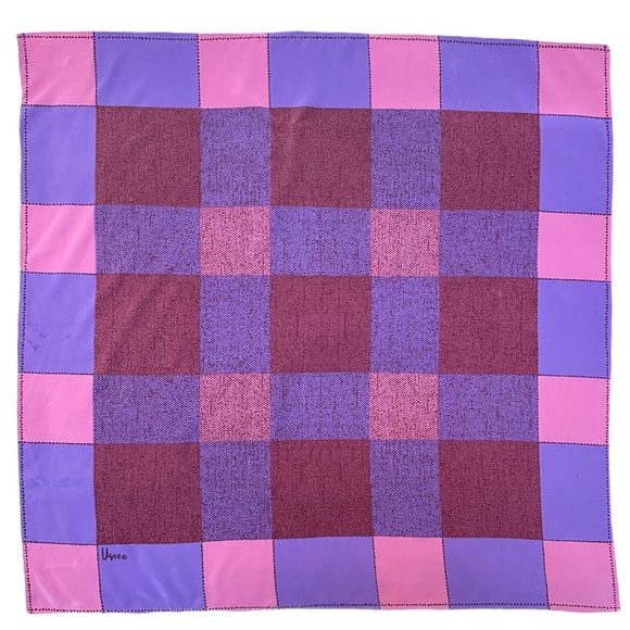 Vera Pink & Purple Checkerboard Scarf – 27” Square - Picture 3 of 7
